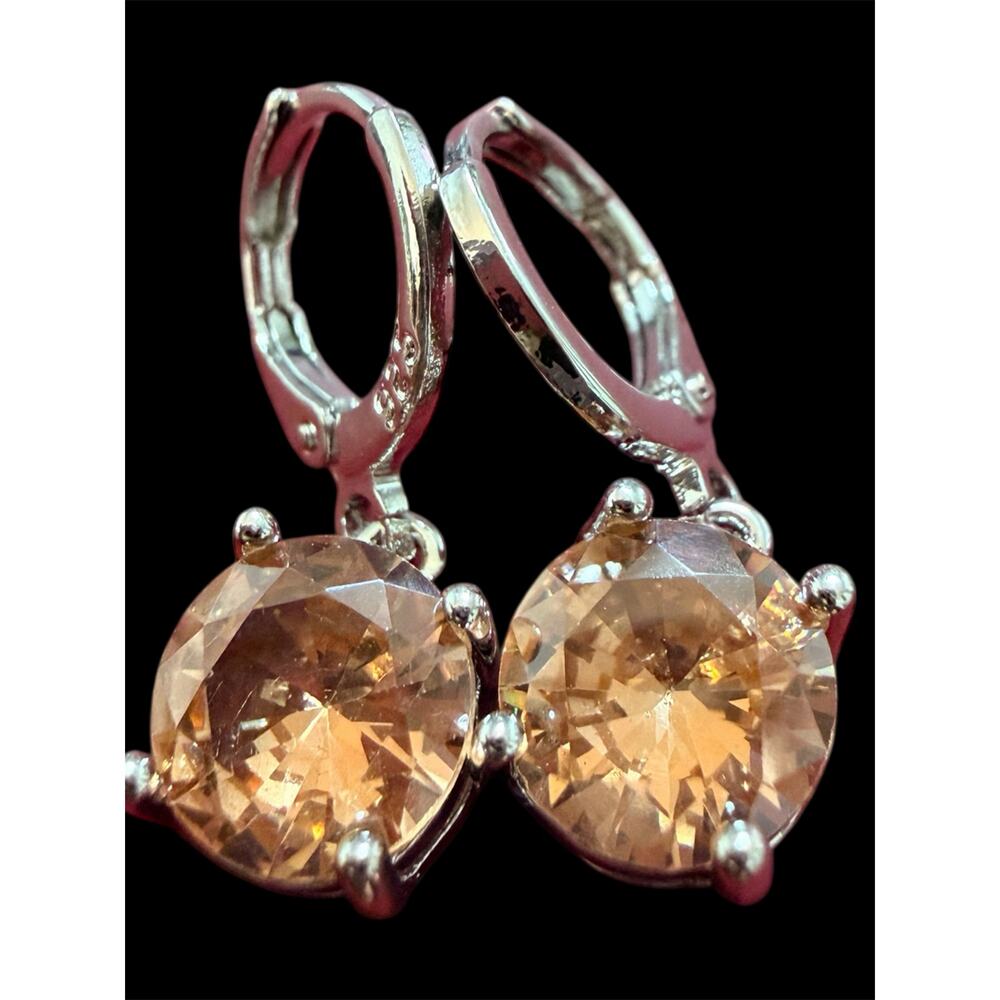 925 Stamped Silver Plated Champagne Peach Crystal Earrings